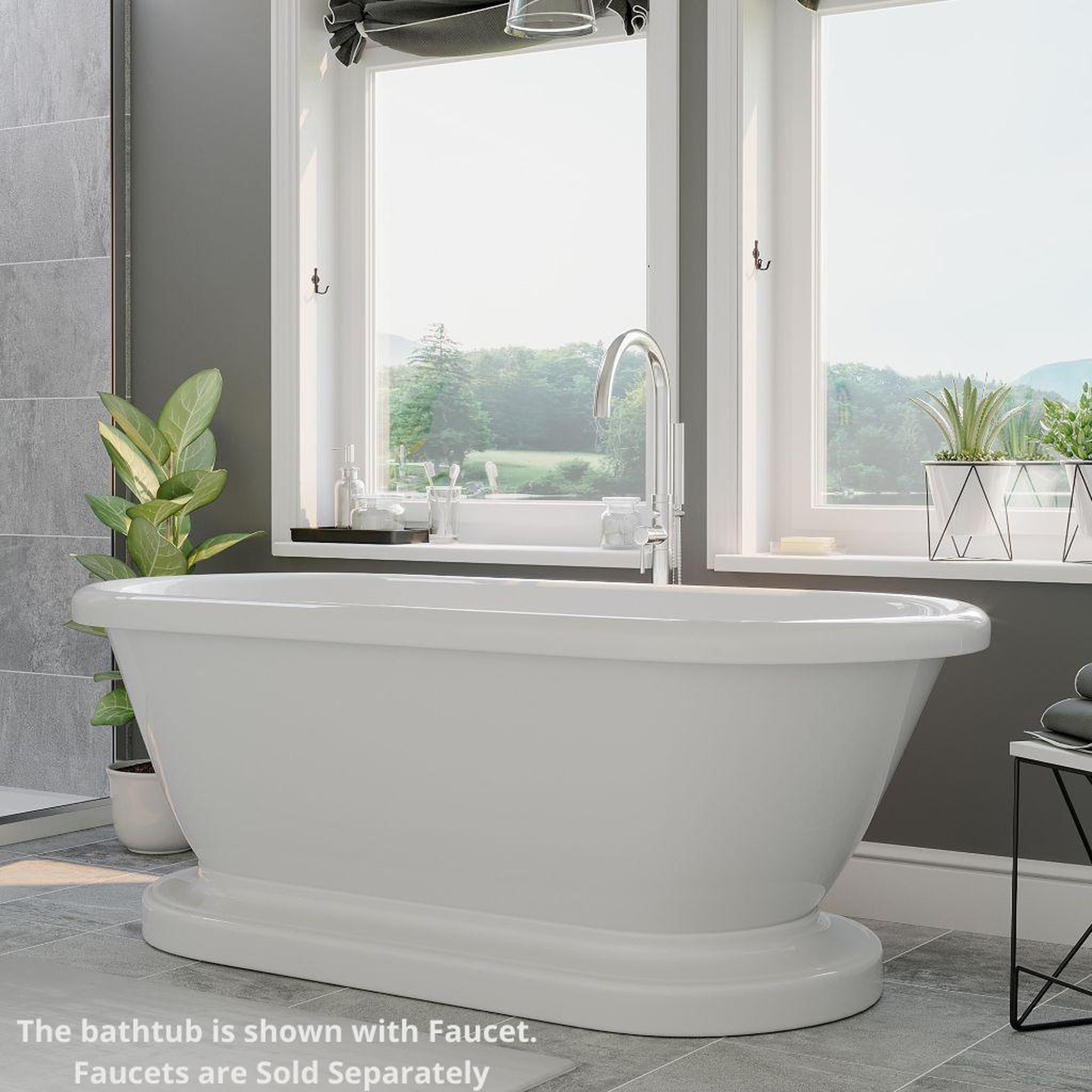 Cambridge Plumbing, Cambridge Plumbing 60" White Acrylic Double Ended Pedestal Bathtub With No Faucet Holes