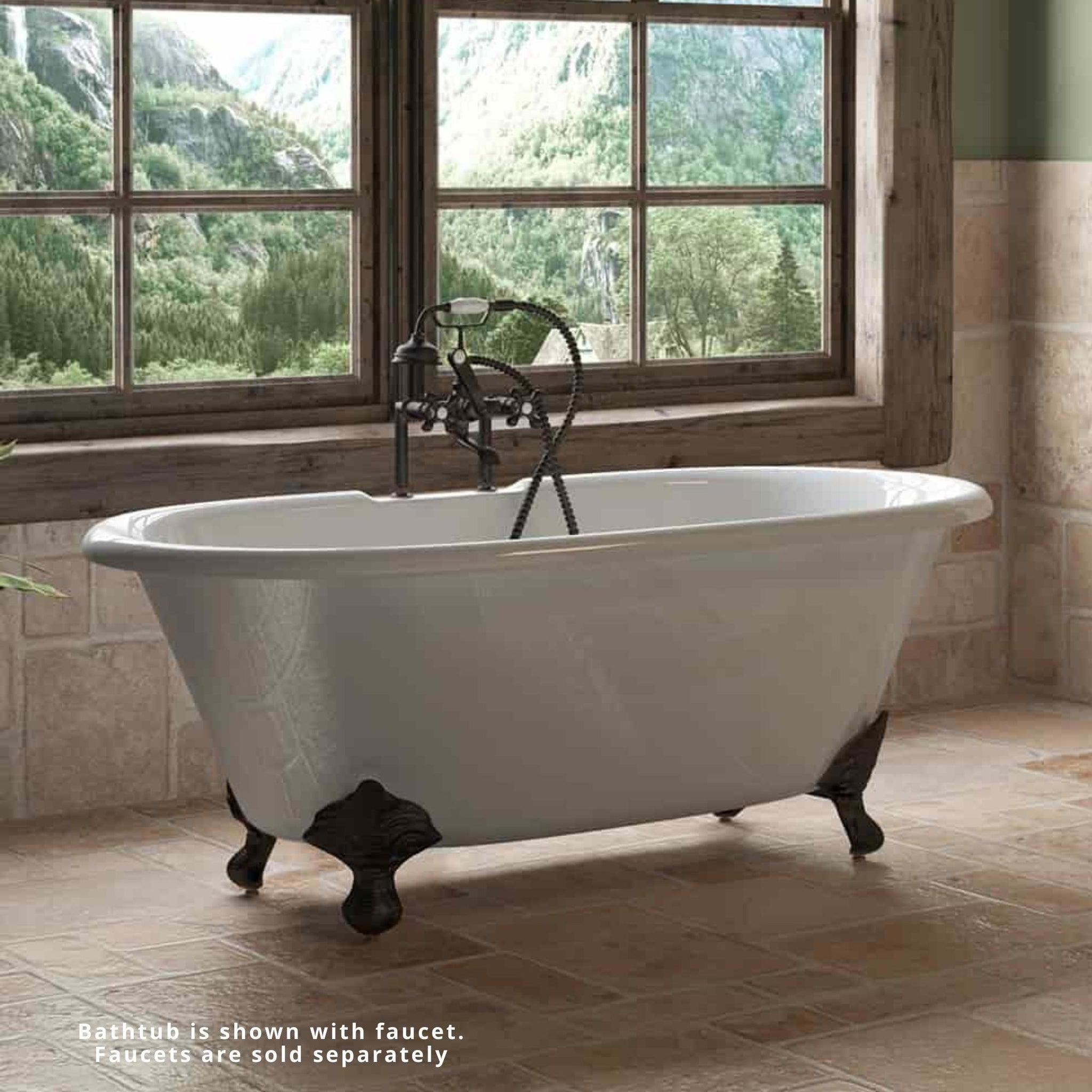 Cambridge Plumbing, Cambridge Plumbing 60" White Cast Iron Double Ended Bathtub With Deck Holes With Oil Rubbed Bronze Feet