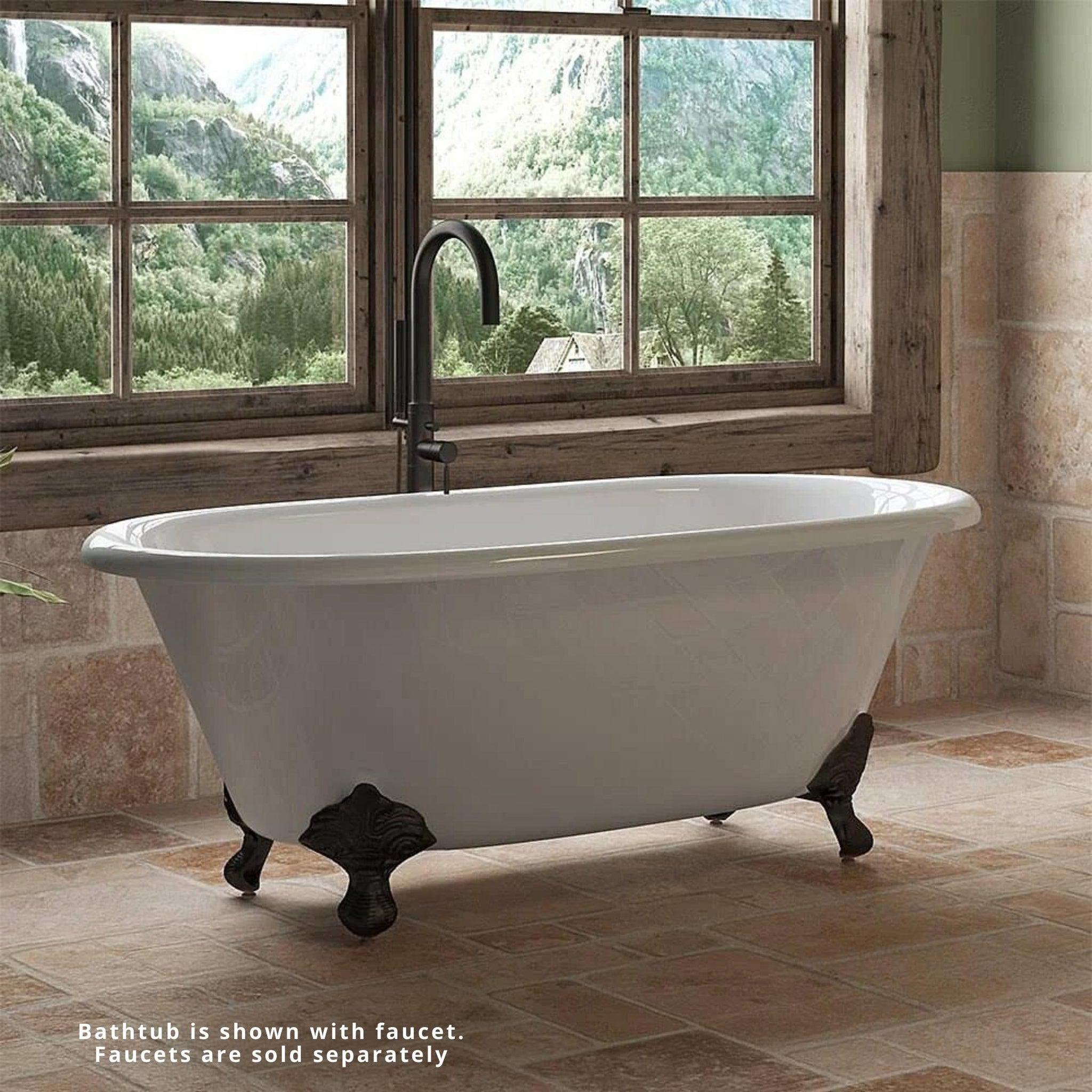 Cambridge Plumbing, Cambridge Plumbing 60" White Cast Iron Double Ended Bathtub With No Faucet Holes With Oil Rubbed Bronze Feet