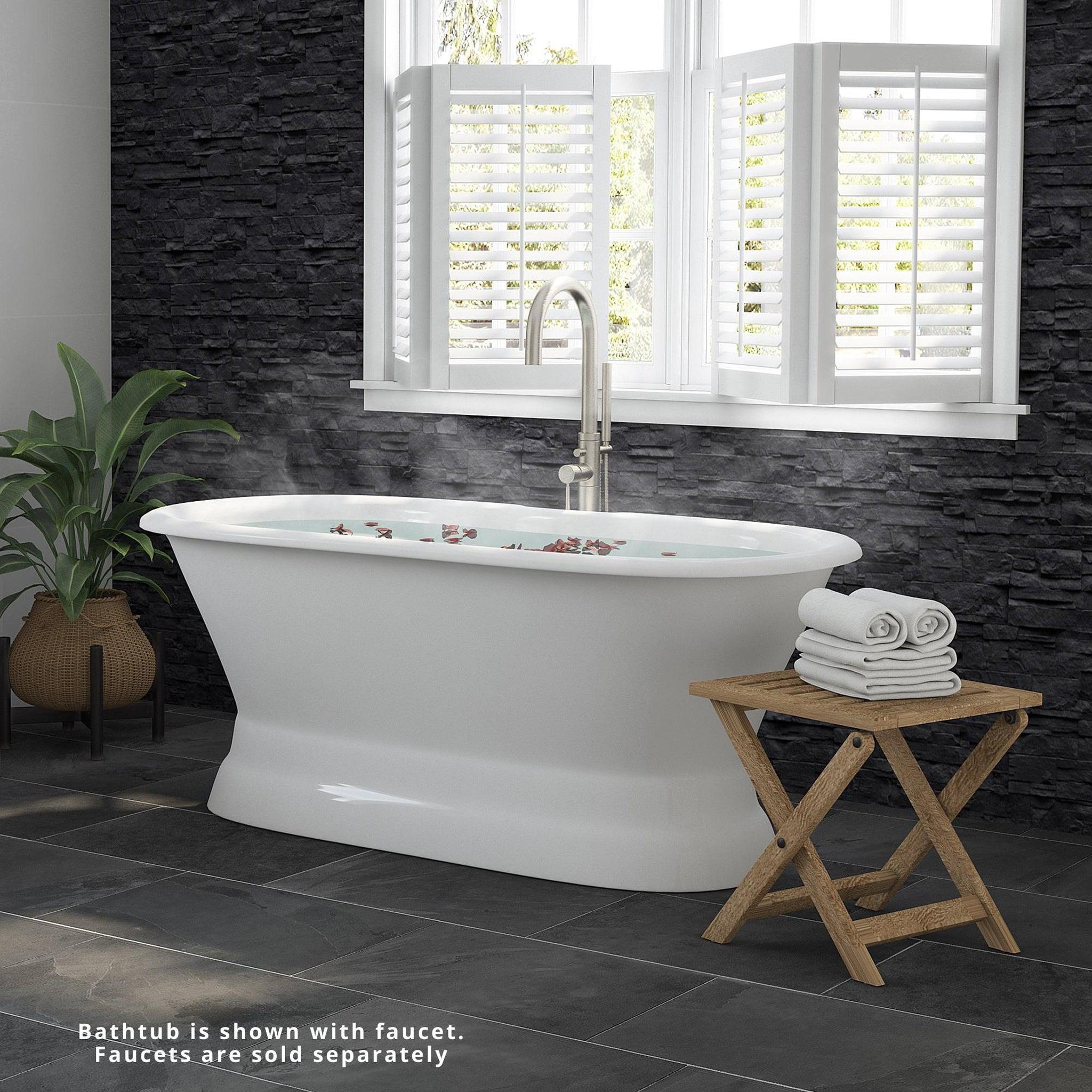 Cambridge Plumbing, Cambridge Plumbing 60" White Cast Iron Double Ended Pedestal Bathtub Having No Faucet Holes