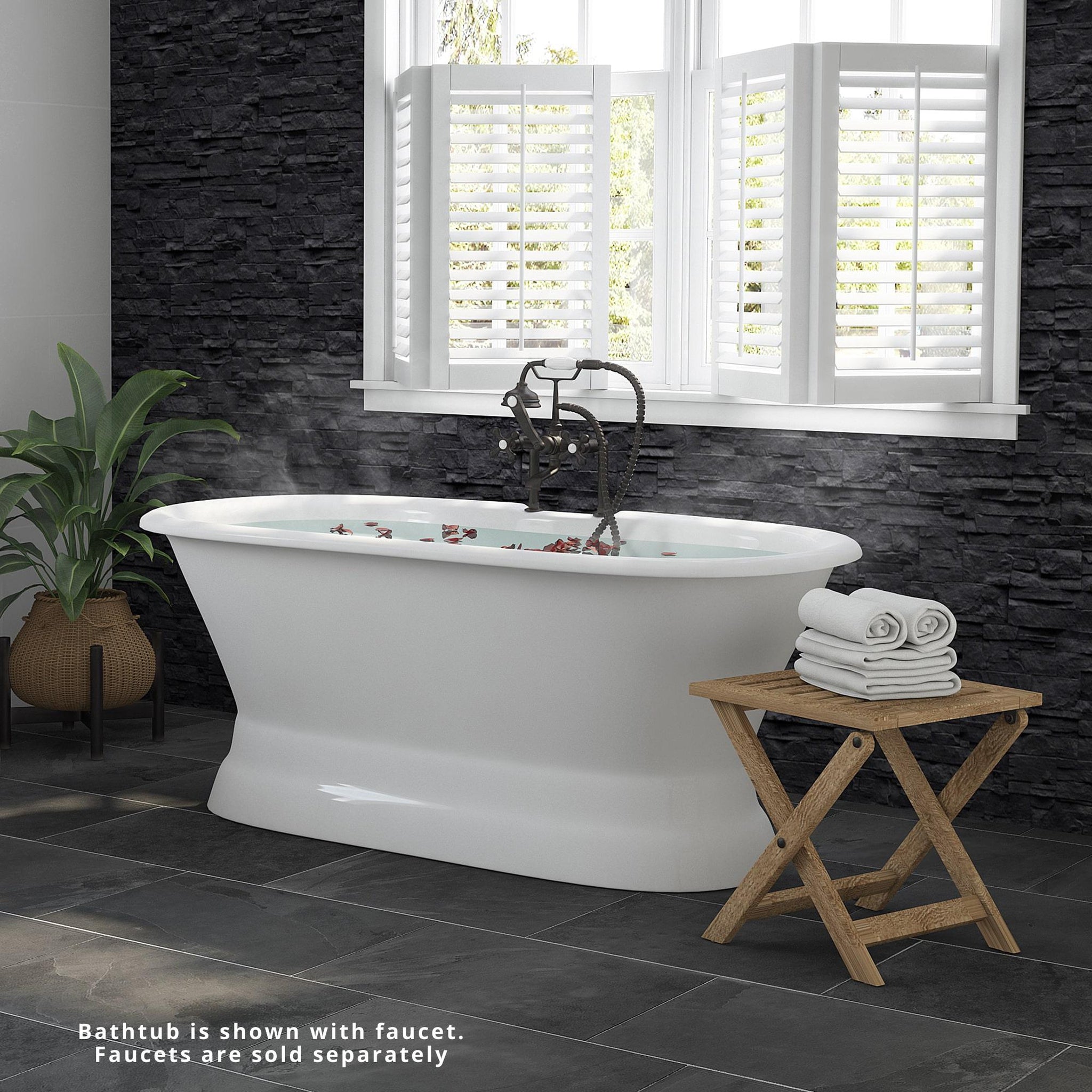 Cambridge Plumbing, Cambridge Plumbing 60" White Cast Iron Double Ended Pedestal Bathtub With Deck Holes