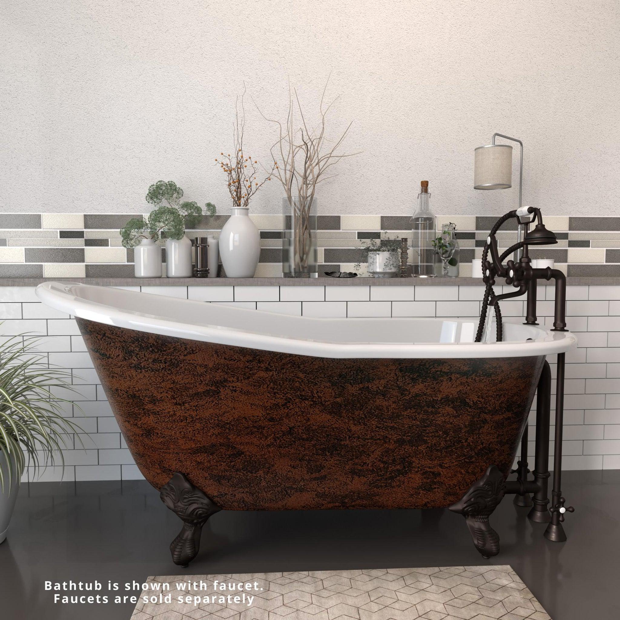 Cambridge Plumbing, Cambridge Plumbing 61" Cast Iron Single Slipper Copper Bronze Clawfoot Bathtub With Deck Holes With Oil Rubbed Bronze Feet