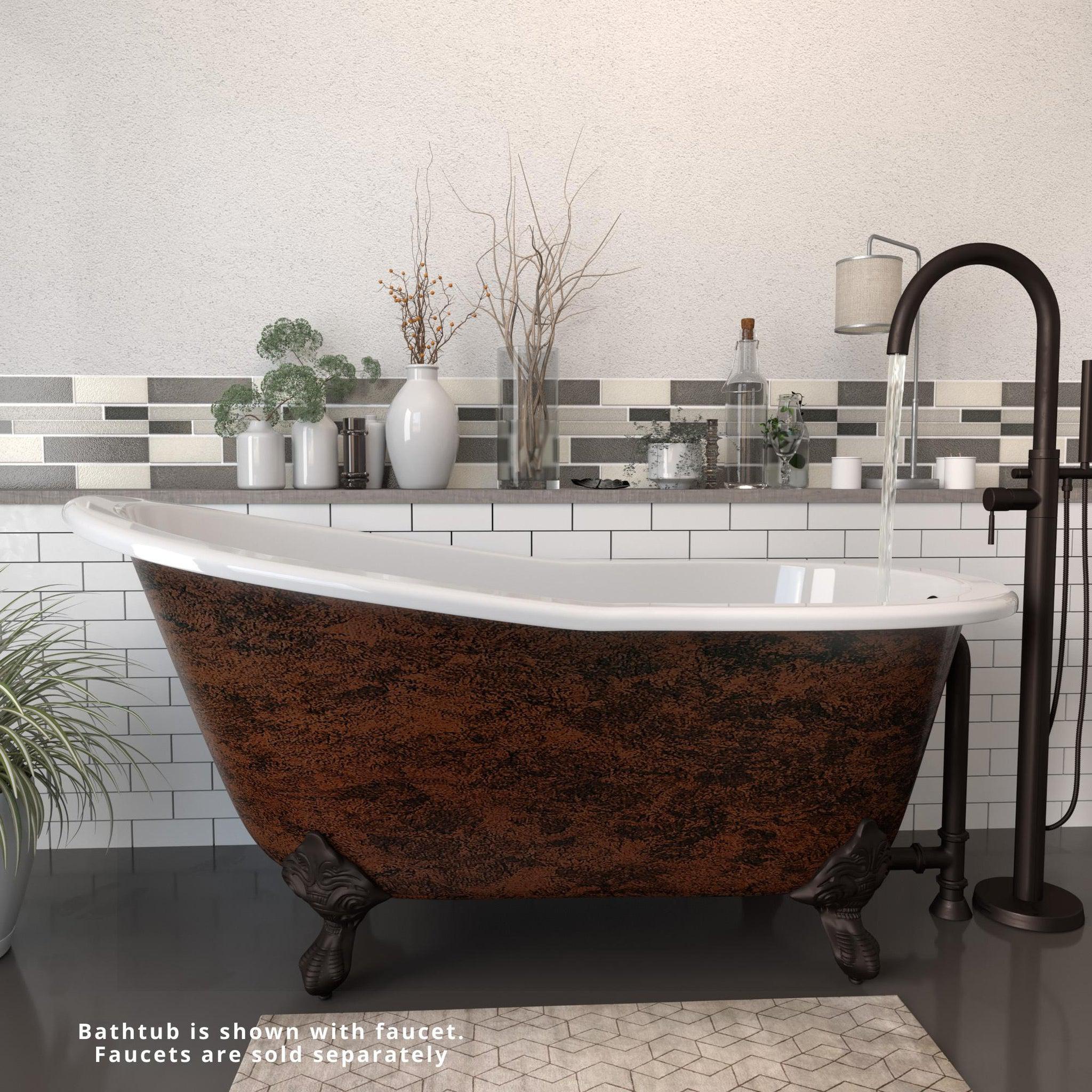 Cambridge Plumbing, Cambridge Plumbing 61" Cast Iron Single Slipper Copper Bronze Clawfoot Bathtub With No Faucet Holes With Oil Rubbed Bronze Feet