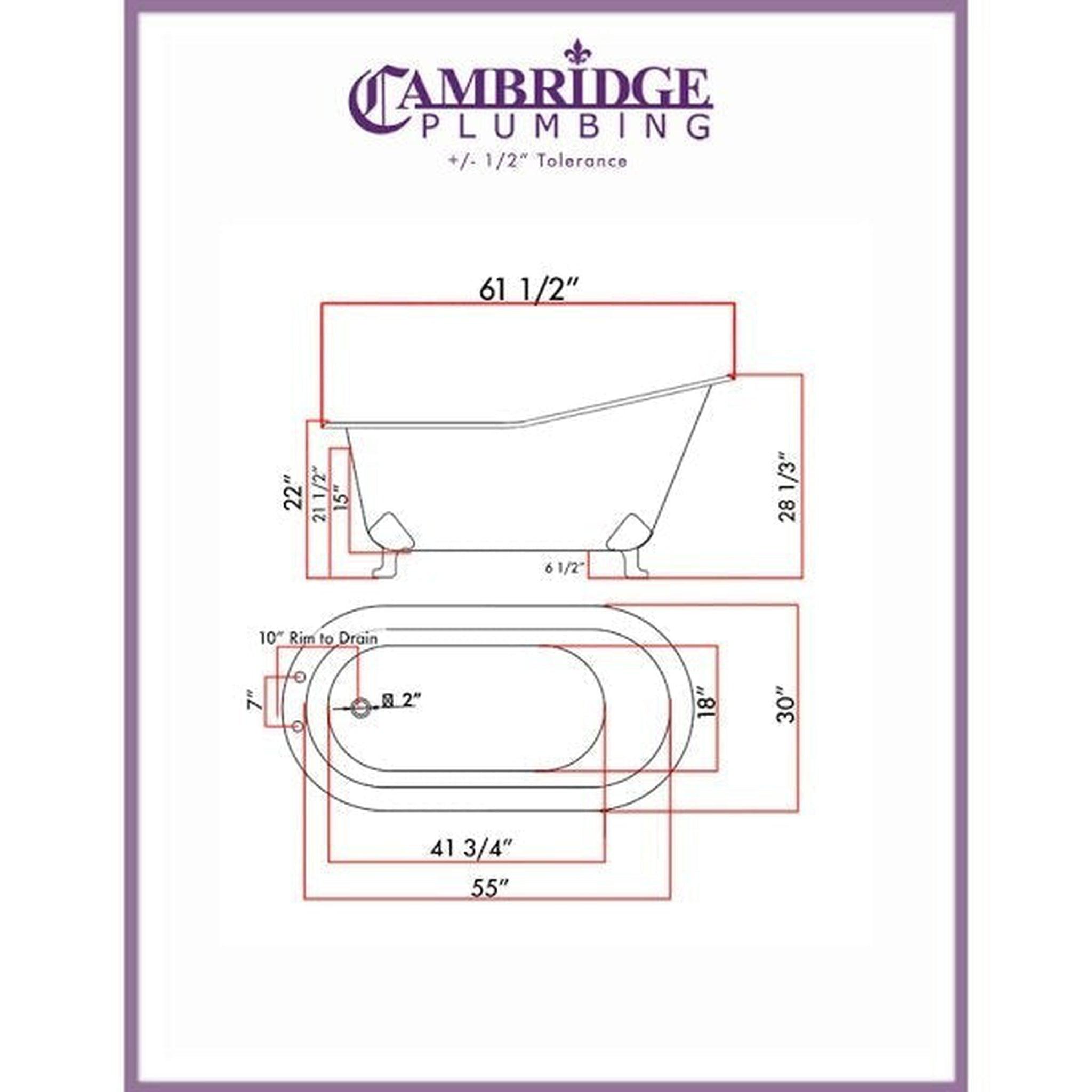 Cambridge Plumbing, Cambridge Plumbing 61" Hand Painted Scorched Platinum Single Slipper Clawfoot Bathtub With Deck Holes And Brushed Nickel Feet