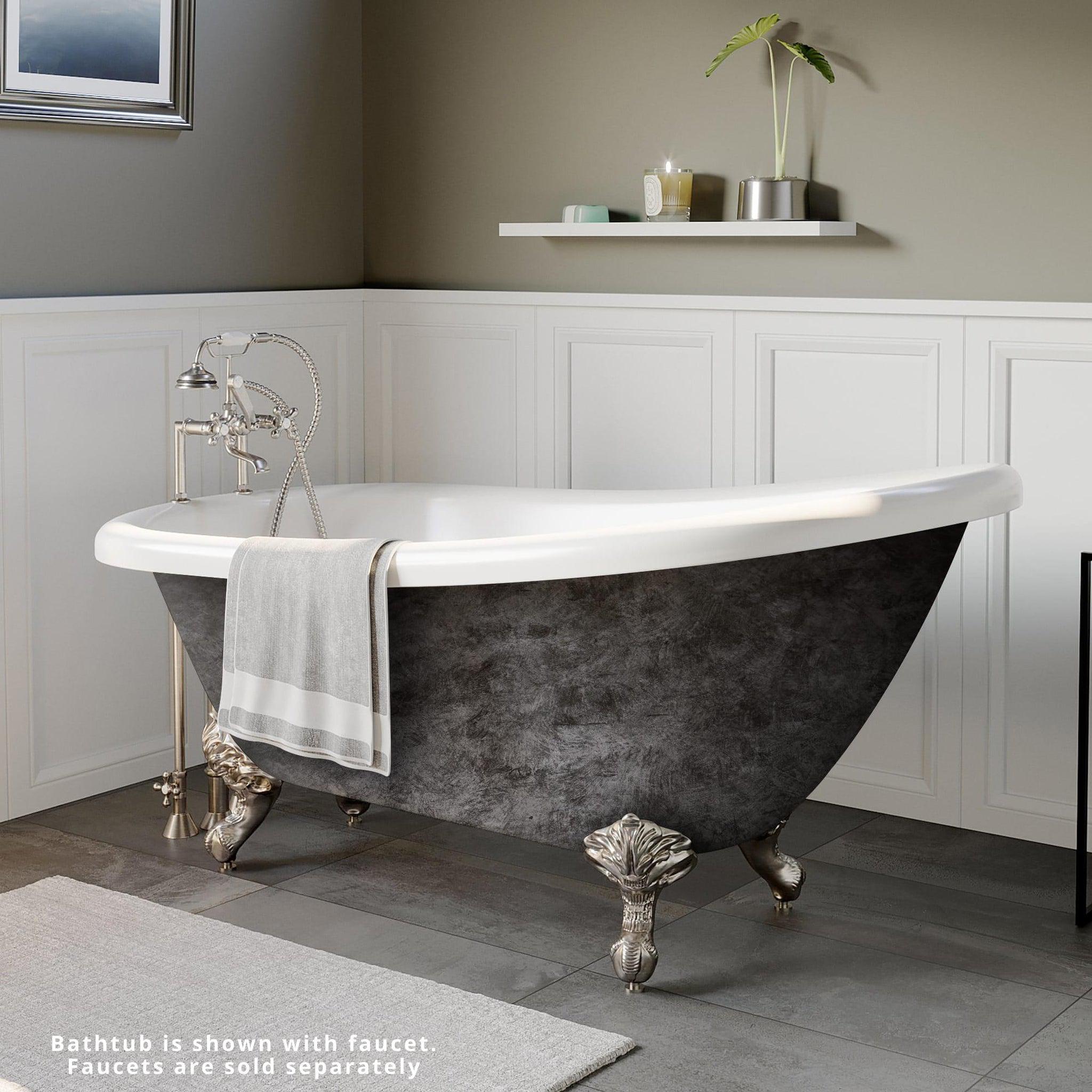 Cambridge Plumbing, Cambridge Plumbing 61" Hand Painted Scorched Platinum Single Slipper Clawfoot Bathtub With Deck Holes And Brushed Nickel Feet