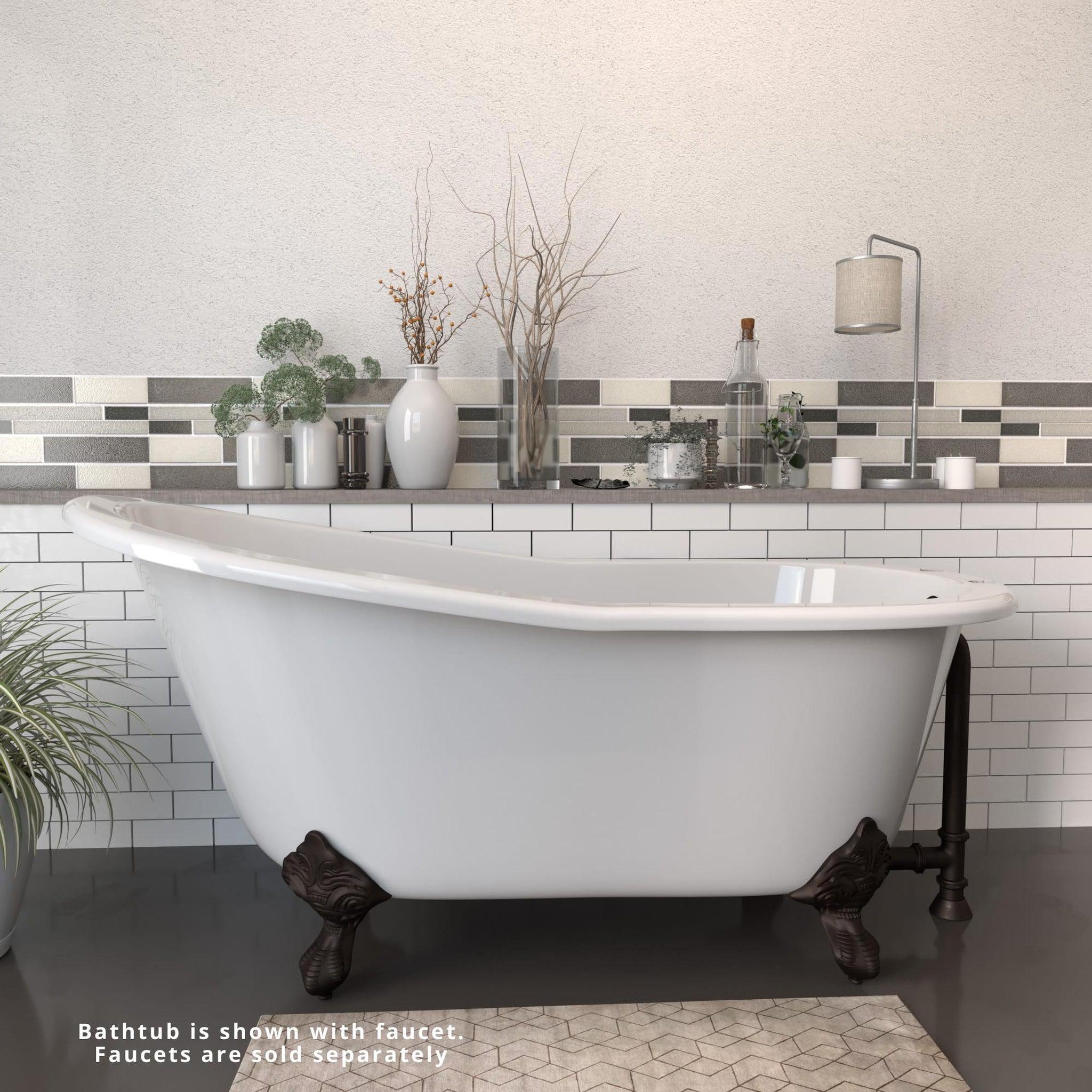 Cambridge Plumbing, Cambridge Plumbing 61" White Cast Iron Clawfoot Bathtub With Deck Holes With Oil Rubbed Bronze Feet