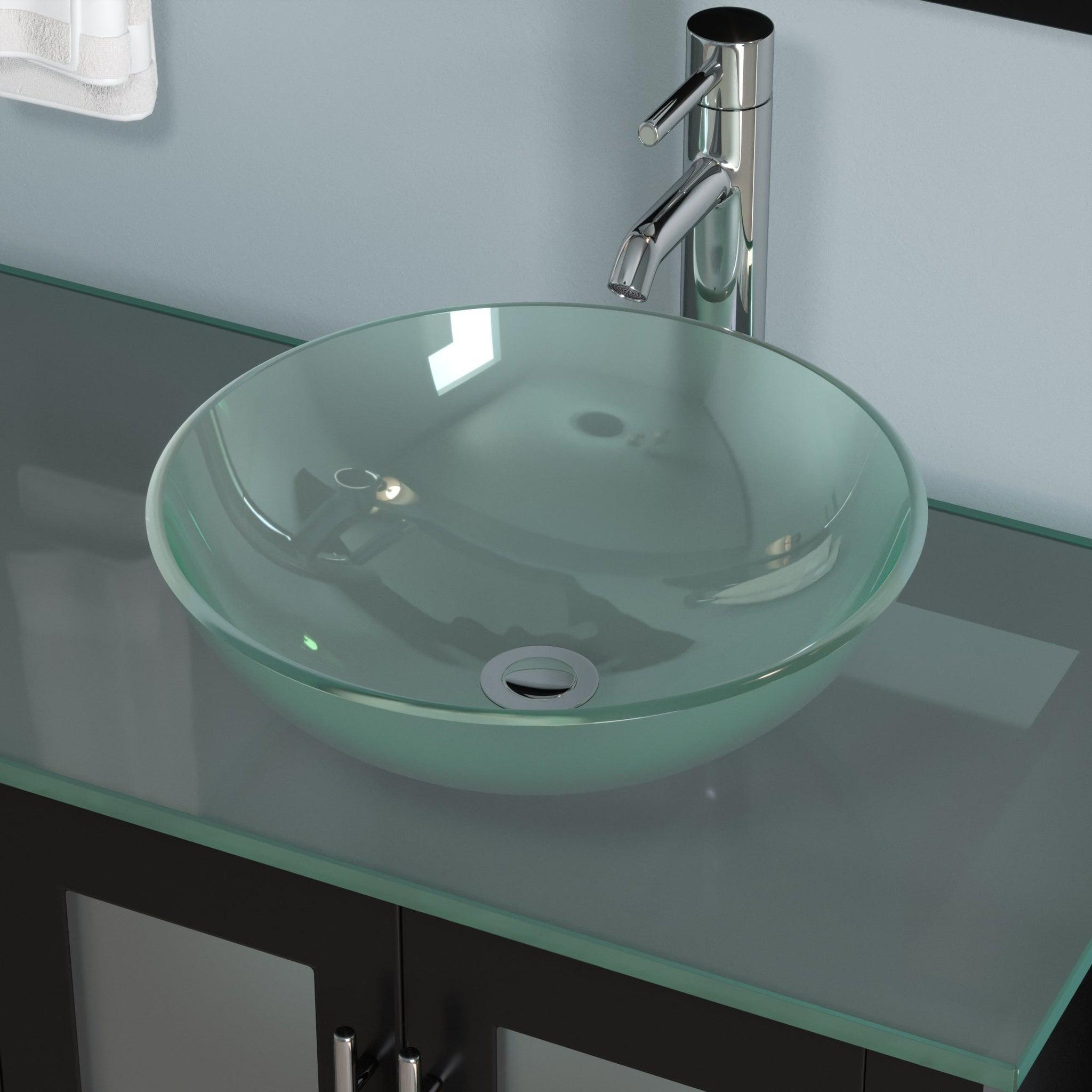 Cambridge Plumbing, Cambridge Plumbing 63" Black Espresso Wood Double Vanity Set With Tempered Glass Countertop And Circular Vessel Sink With Polished Chrome Plumbing Finish