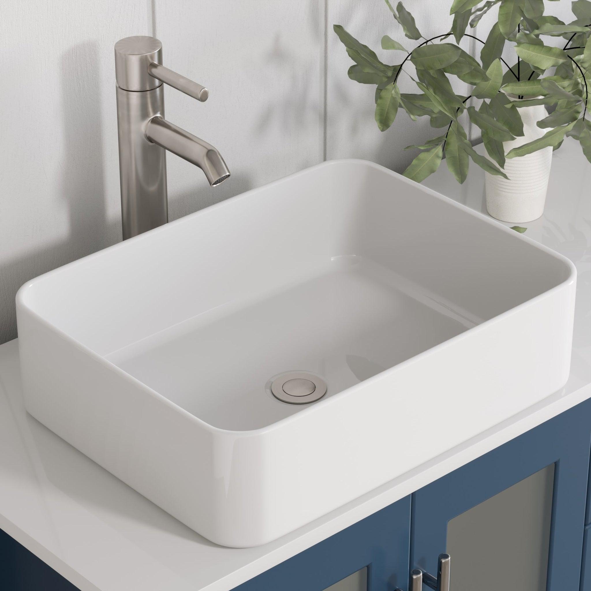 Cambridge Plumbing, Cambridge Plumbing 63" Modern Wood and Porcelain Vanity with Brushed Nickel Plumbing-8119S-BN