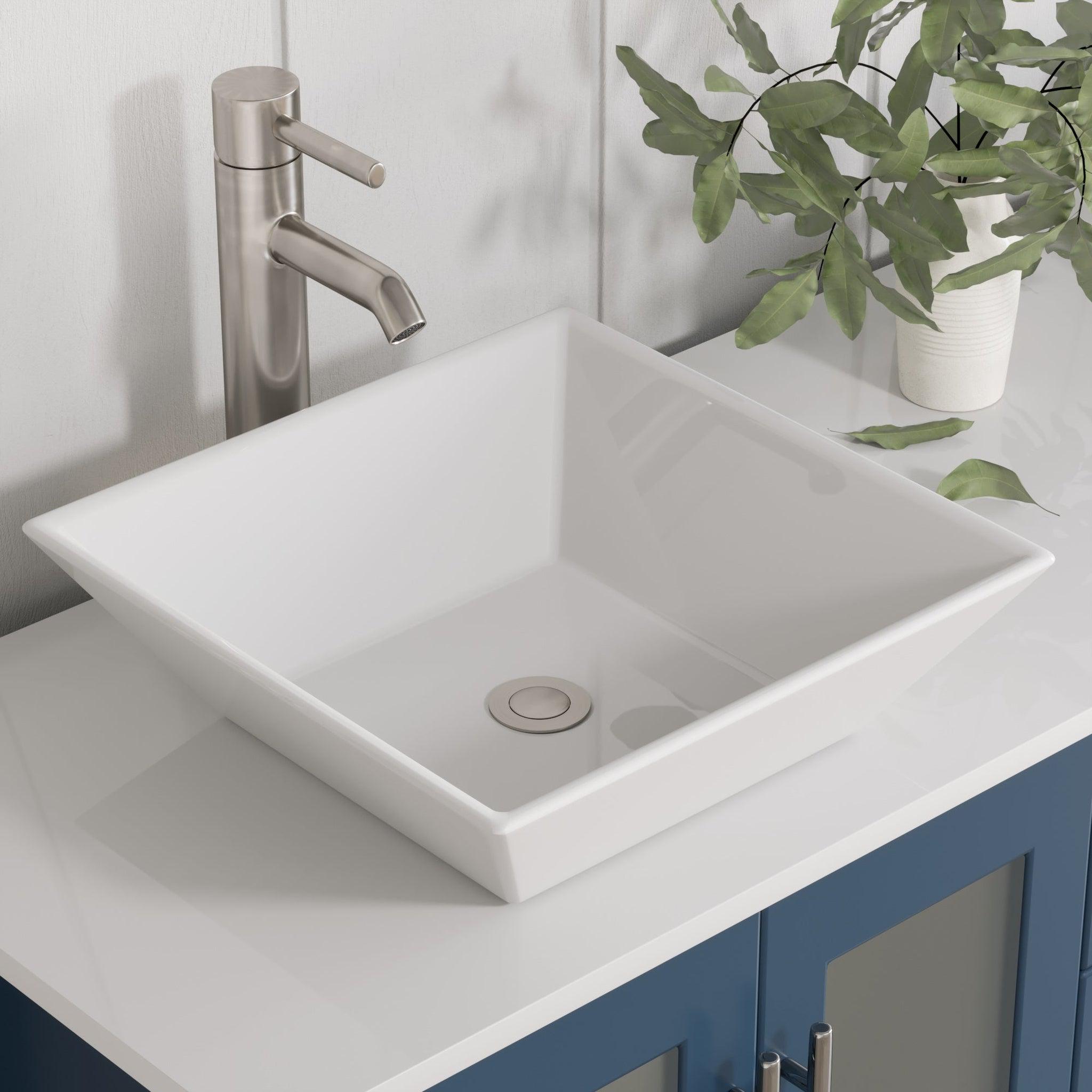 Cambridge Plumbing, Cambridge Plumbing 63" Modern Wood and Porcelain Vanity with Brushed Nickel Plumbing-8119SF-BN