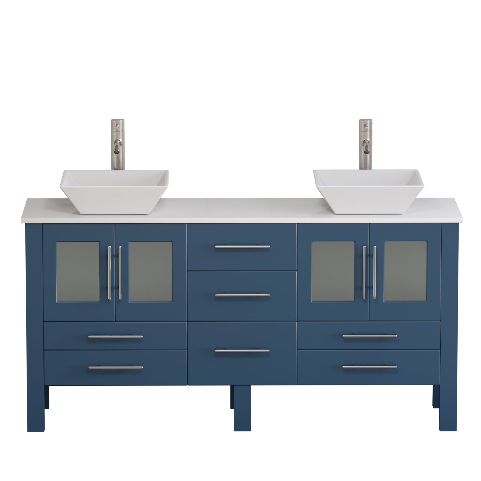 Cambridge Plumbing, Cambridge Plumbing 63" Modern Wood and Porcelain Vanity with Brushed Nickel Plumbing-8119SF-BN