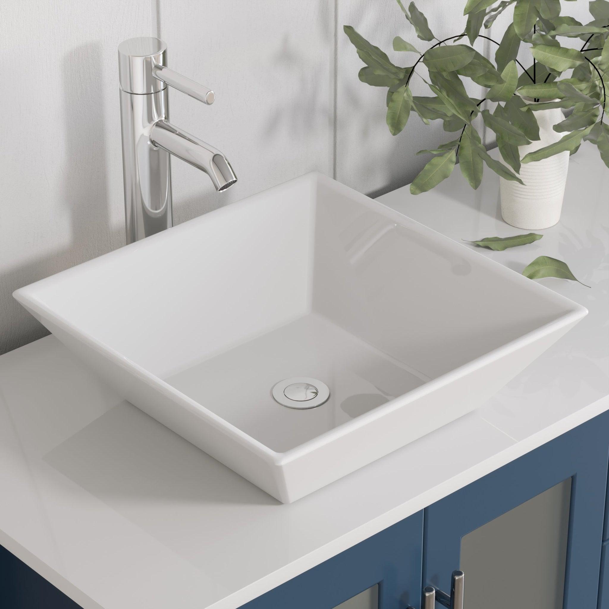 Cambridge Plumbing, Cambridge Plumbing 63" Modern Wood and Porcelain Vanity with Polished Chrome Plumbing-8119SF-CP