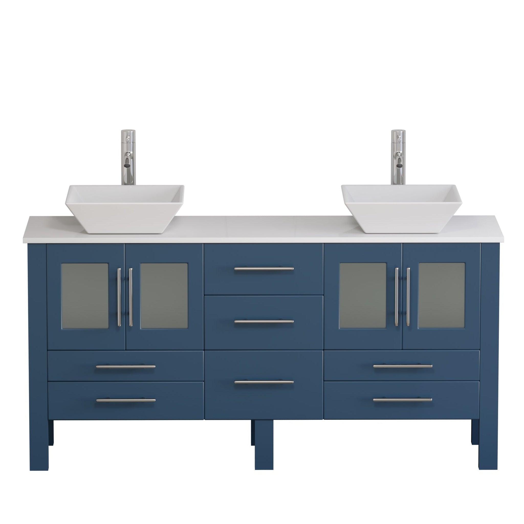 Cambridge Plumbing, Cambridge Plumbing 63" Modern Wood and Porcelain Vanity with Polished Chrome Plumbing-8119SF-CP