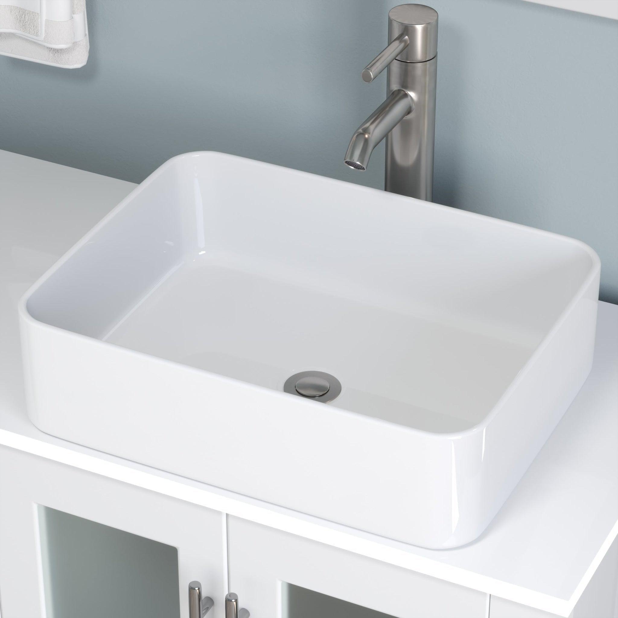 Cambridge Plumbing, Cambridge Plumbing 63" White Wood Double Vanity Set With Porcelain Countertop And Rectangular Vessel Sink With Brushed Nickel Plumbing Finish