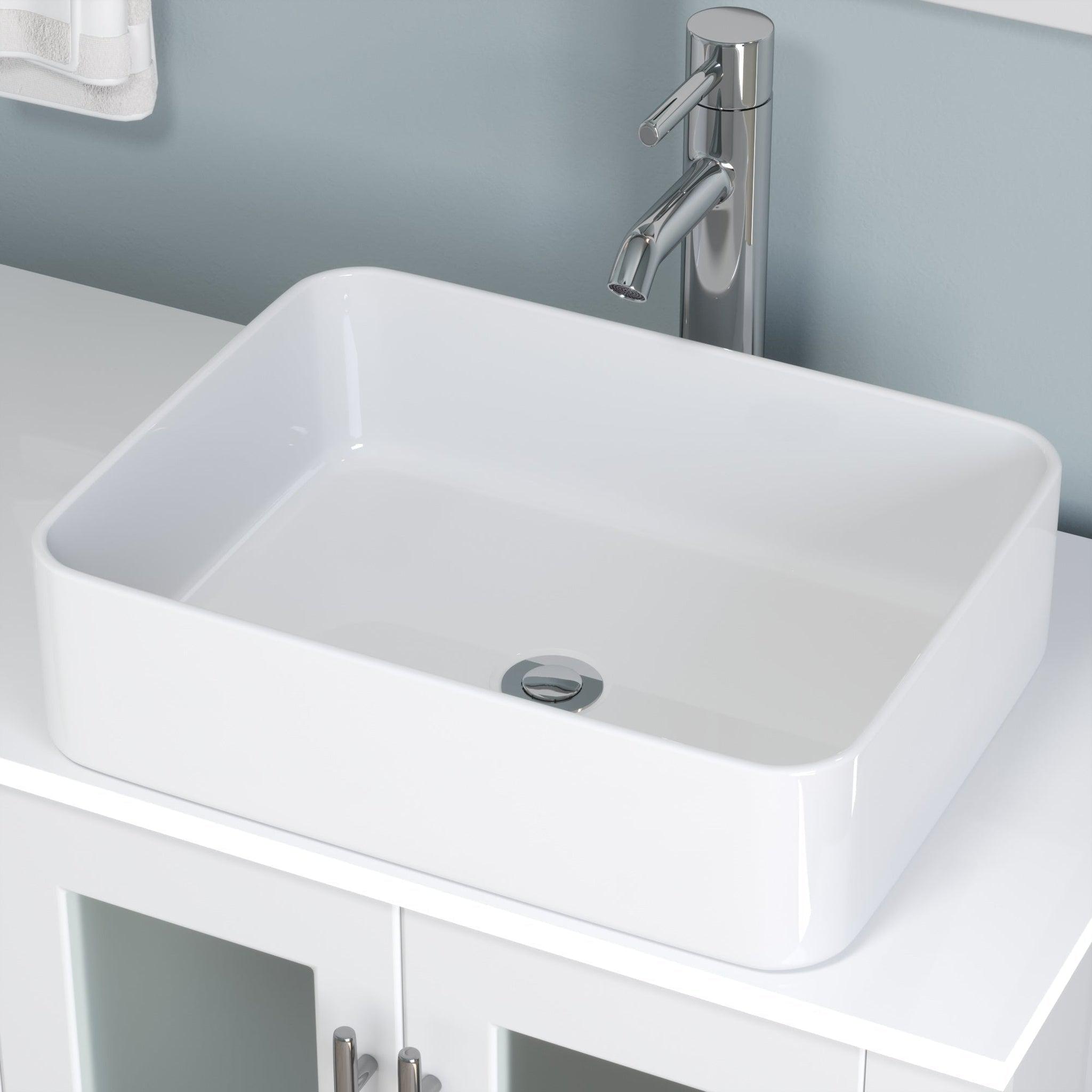 Cambridge Plumbing, Cambridge Plumbing 63" White Wood Double Vanity Set With Porcelain Countertop And Rectangular Vessel Sink With Polished Chrome Plumbing Finish