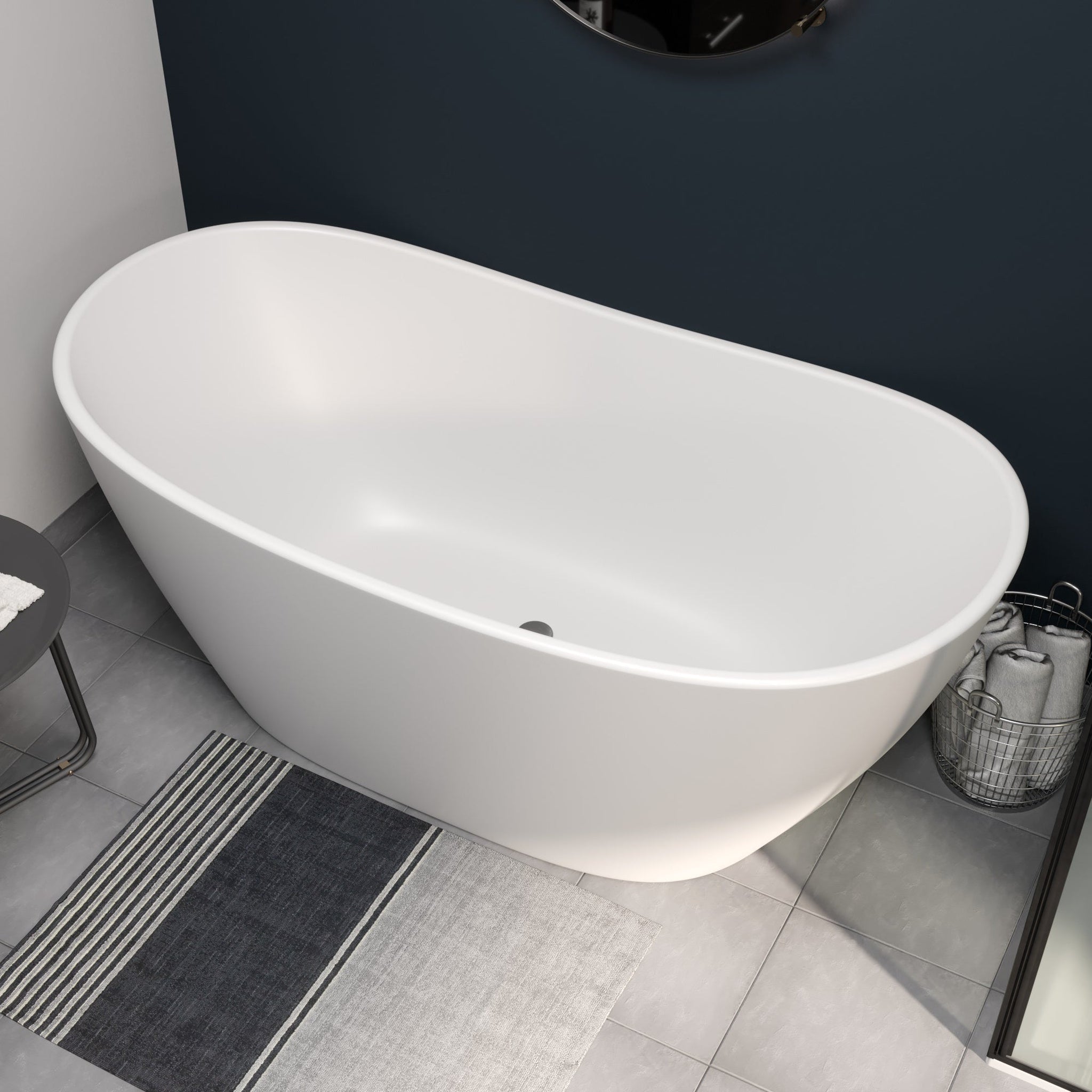 Cambridge Plumbing, Cambridge Plumbing 65" White Cultured Marble Double Slipper Freestanding Bathtub With No Faucet Holes