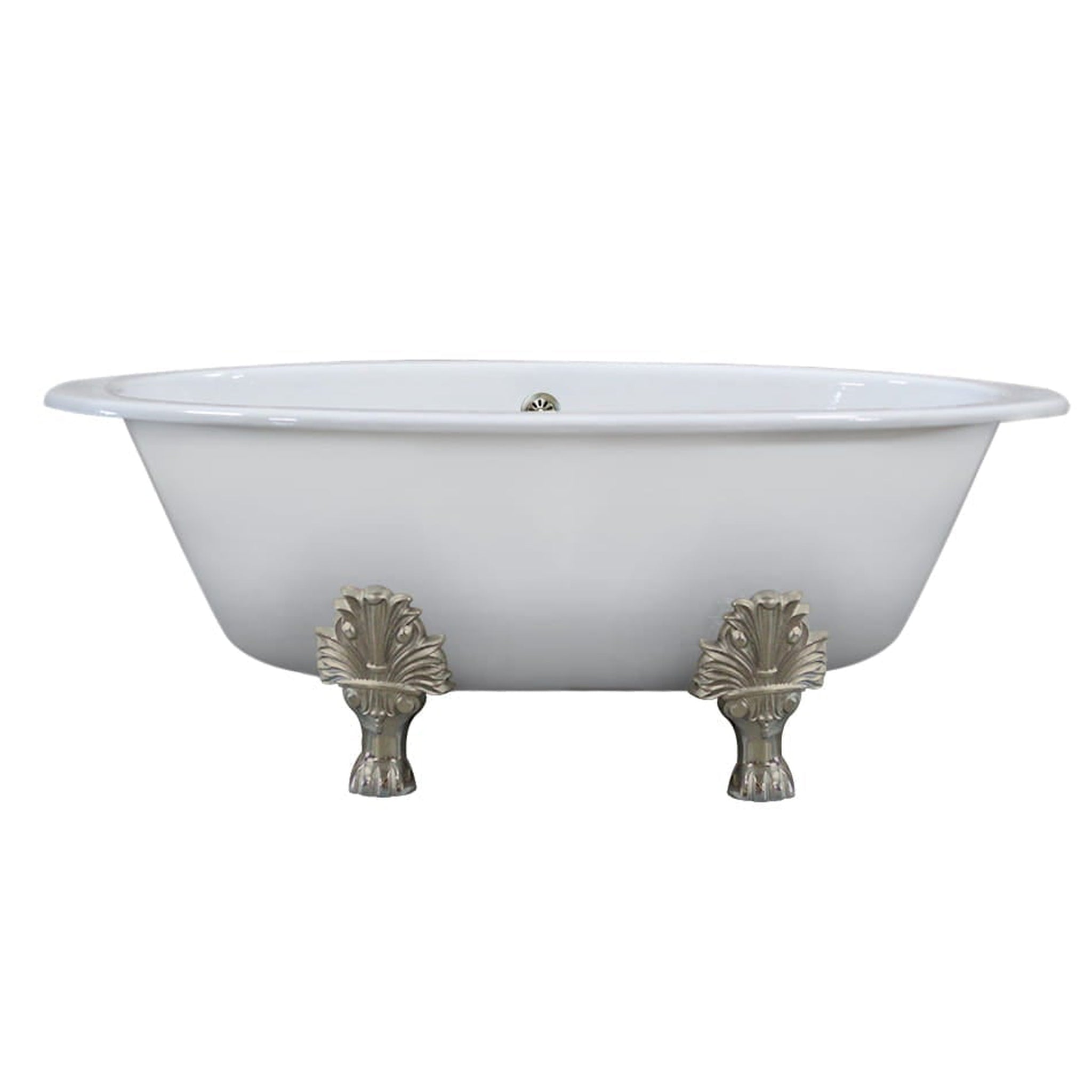 Cambridge Plumbing, Cambridge Plumbing 66" White Cast Iron Double Ended Clawfoot Bathtub With No Faucet Holes With Brushed Nickel Feet