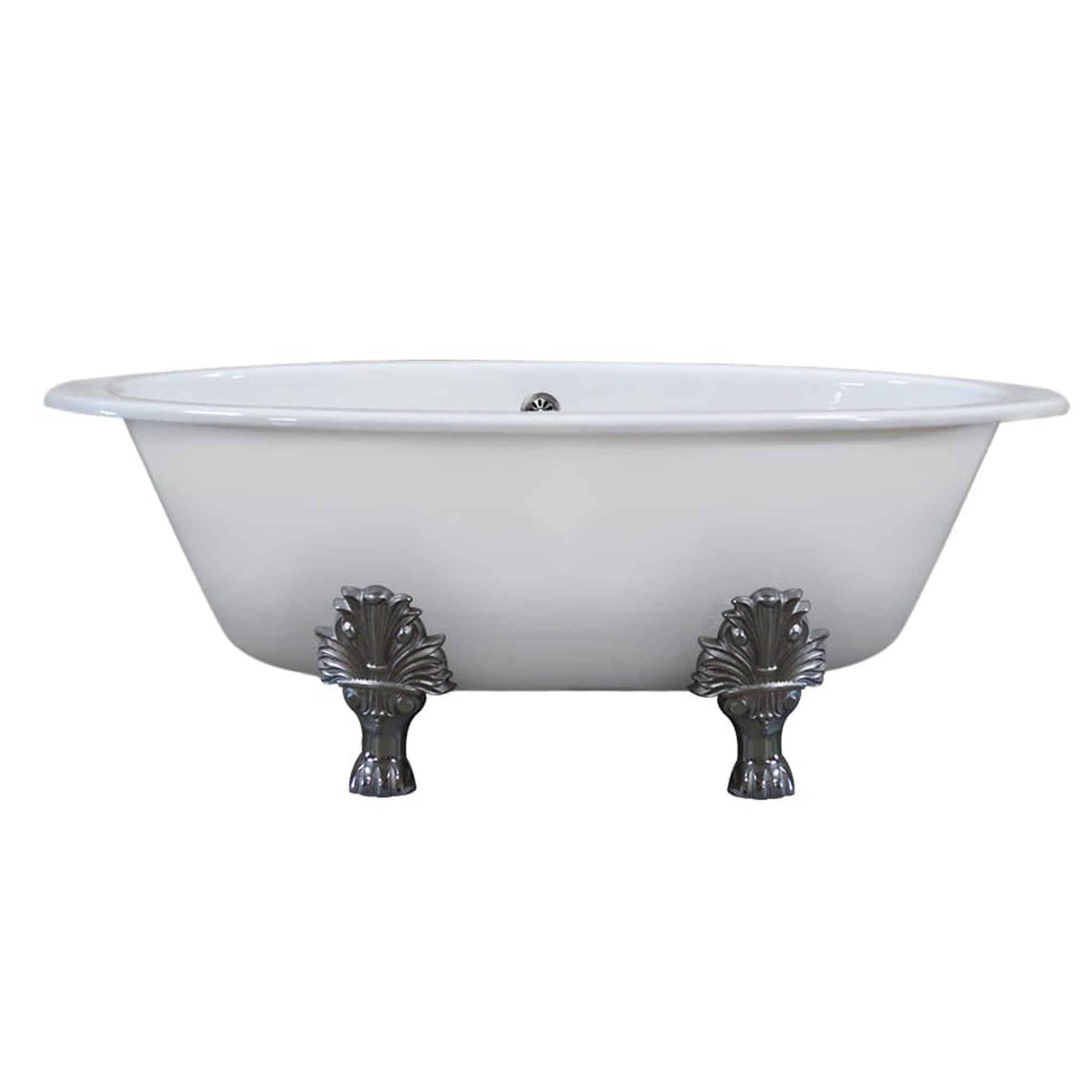 Cambridge Plumbing, Cambridge Plumbing 66" White Cast Iron Double Ended Clawfoot Bathtub With No Faucet Holes With Polished Chrome Feet