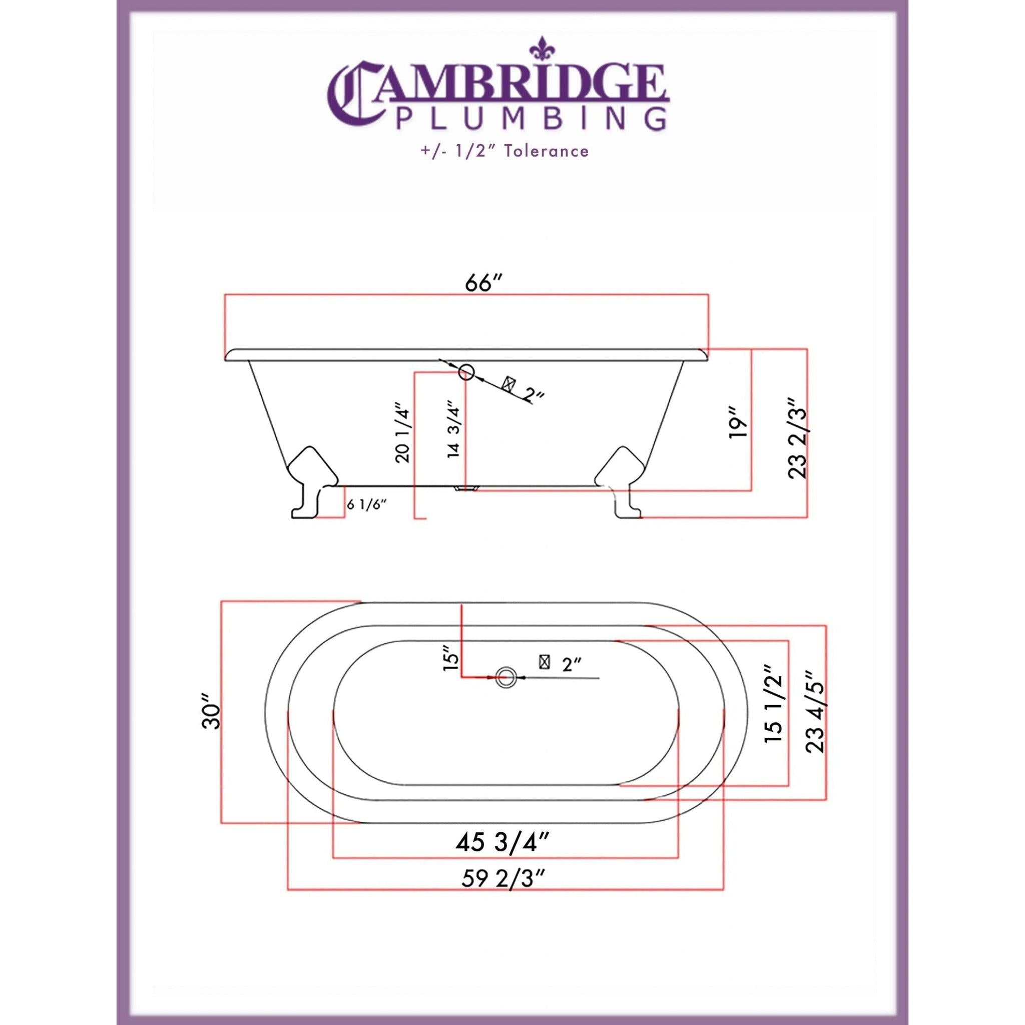 Cambridge Plumbing, Cambridge Plumbing 67" Hand Painted Copper Bronze Cast Iron Double Ended Bathtub With No Faucet Holes With Oil Rubbed Bronze Feet