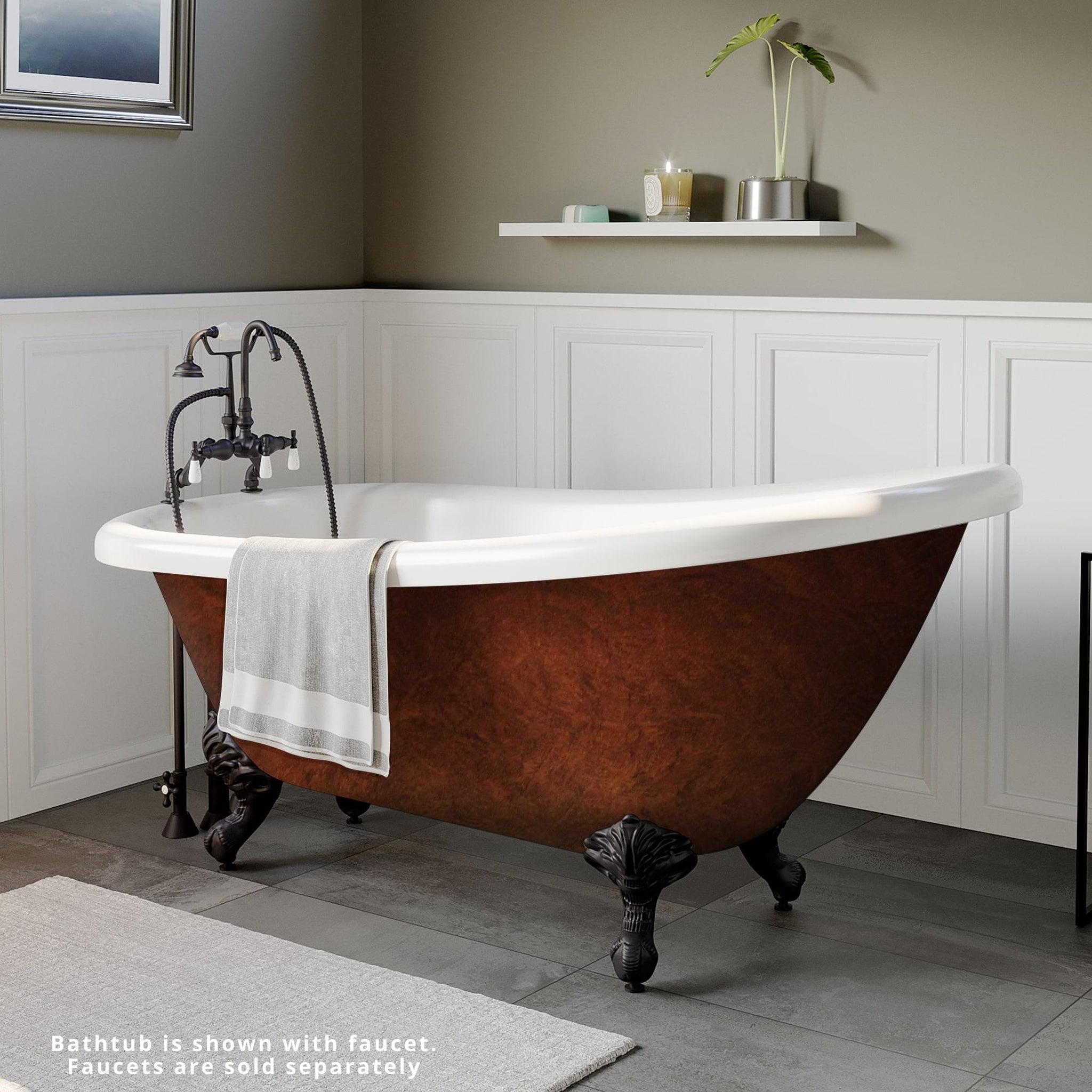 Cambridge Plumbing, Cambridge Plumbing 67" Hand Painted Copper Bronze Single Slipper Clawfoot Acrylic Bathtub With Deck Holes With Oil Rubbed Bronze Clawfeet