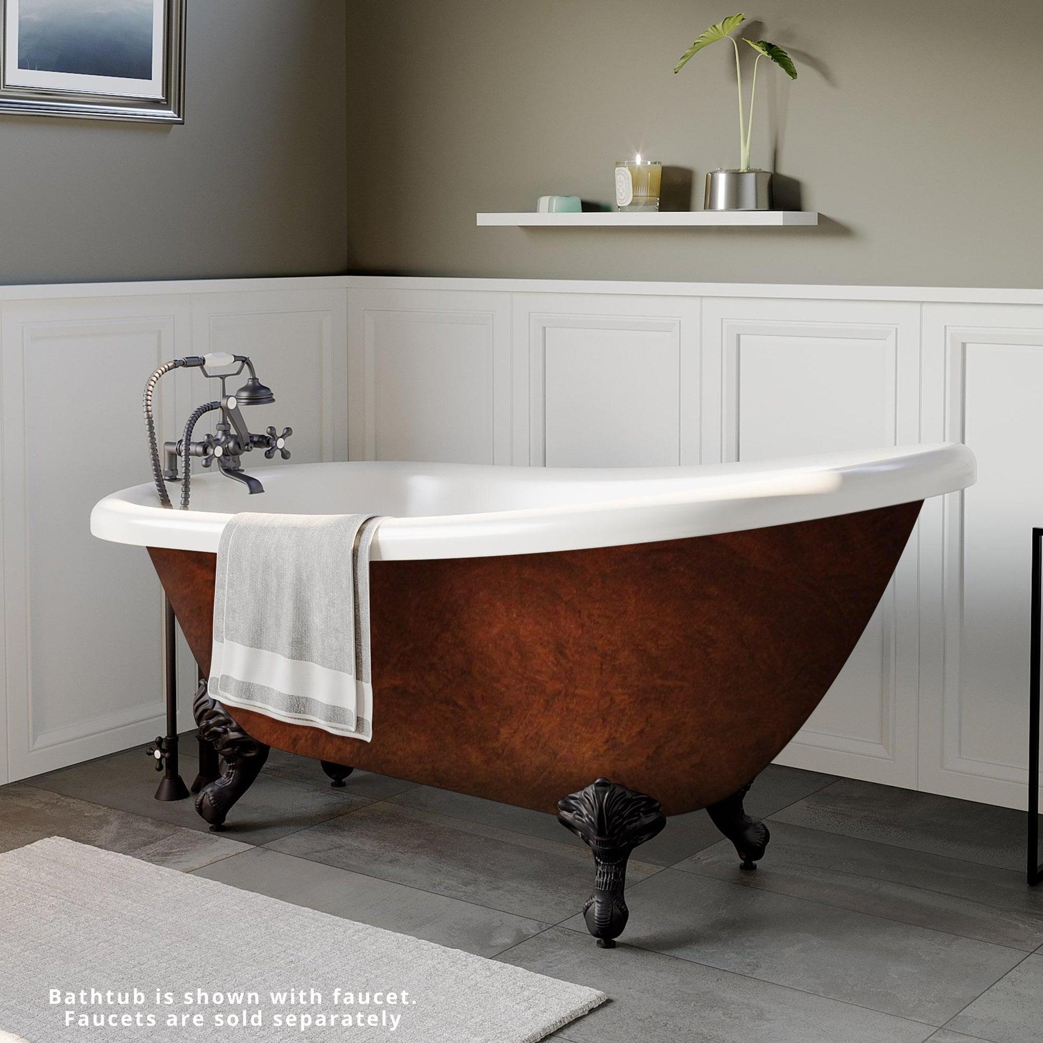 Cambridge Plumbing, Cambridge Plumbing 67" Hand Painted Copper Bronze Single Slipper Clawfoot Acrylic Bathtub With Deck Holes With Oil Rubbed Bronze Clawfeet