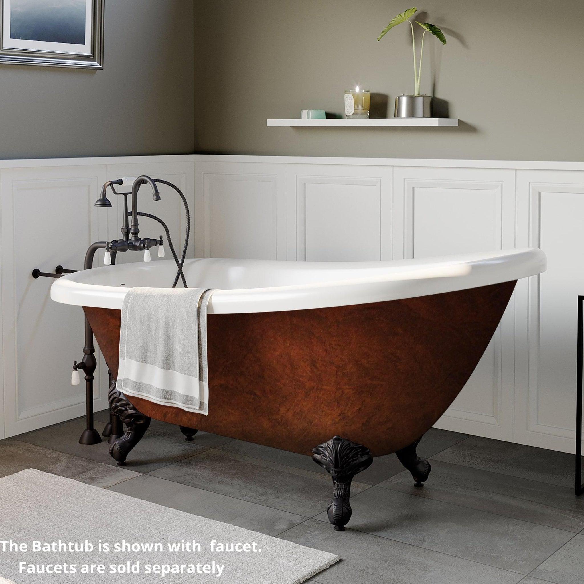 Cambridge Plumbing, Cambridge Plumbing 67" Hand Painted Copper Bronze Single Slipper Clawfoot Acrylic Bathtub With No Faucet Holes With  Oil Rubbed Bronze Feet