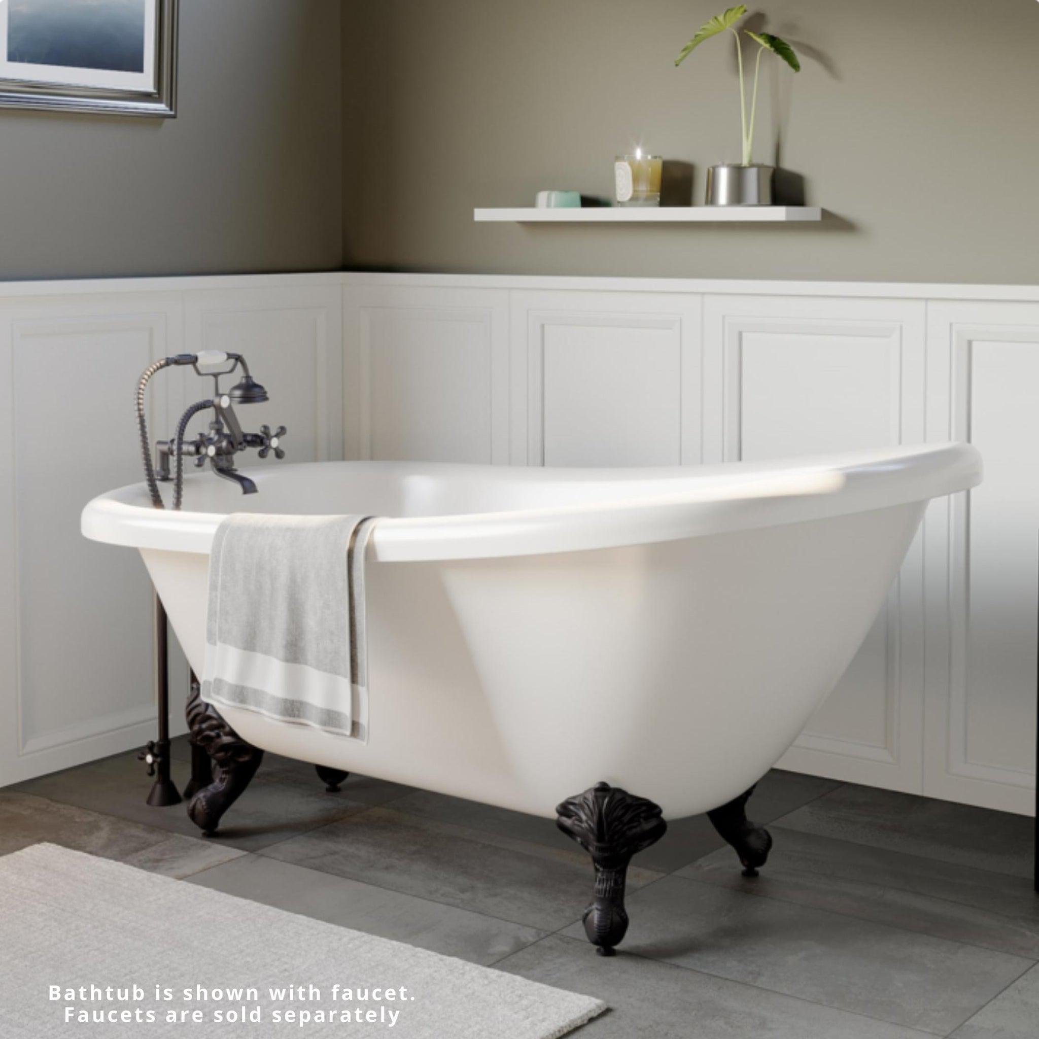 Cambridge Plumbing, Cambridge Plumbing 67" White Acrylic Single Slipper Clawfoot Bathtub With Deck Holes With Oil Rubbed Bronze Clawfeet