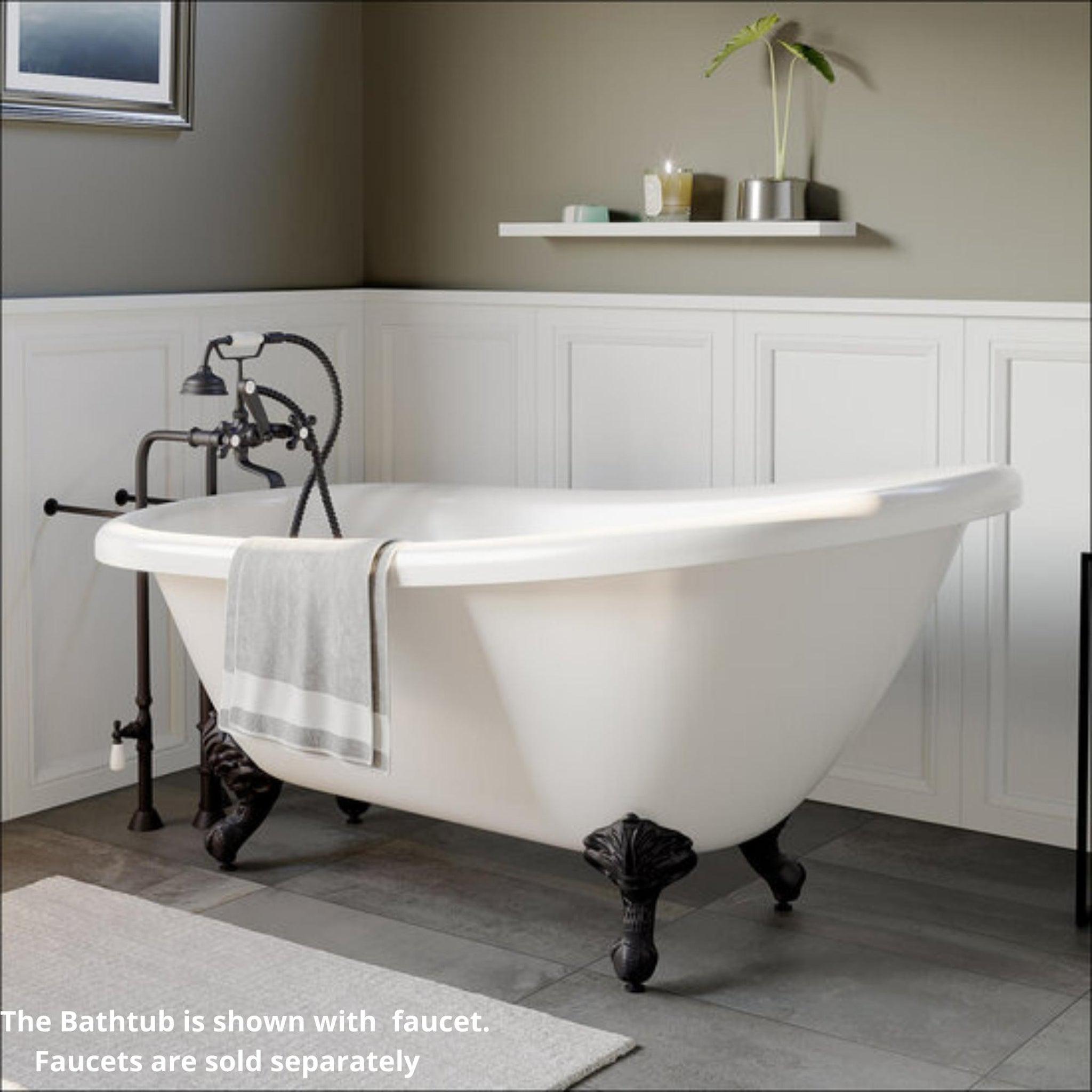 Cambridge Plumbing, Cambridge Plumbing 67" White Acrylic Single Slipper Clawfoot Bathtub With No Faucet Holes With Oil Rubbed Bronze Clawfeet